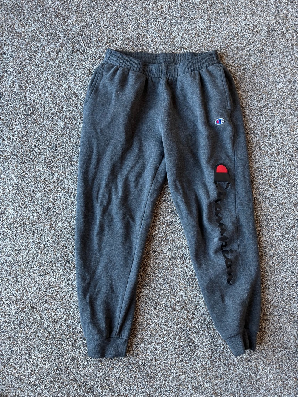 Champion Charcoal Script Logo Joggers Fleece Sweatpants L